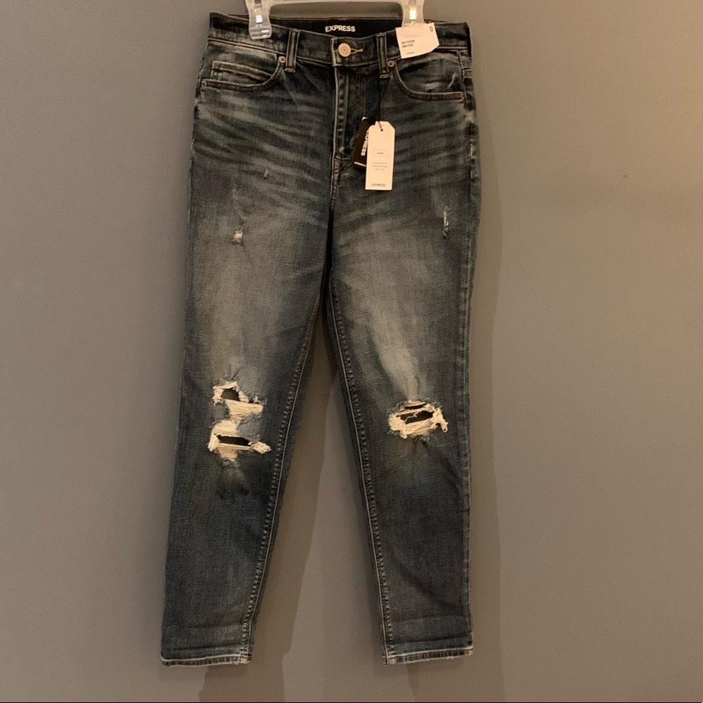 Express Girlfriend High Rise Distress Jeans Size 0 - Picture 2 of 6